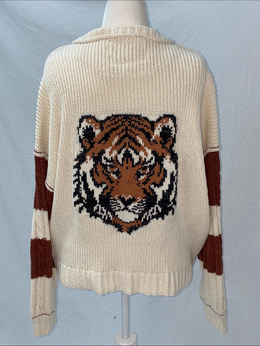 Anthropologie Pilcro Cable Knot Tiger 🐅 Icon Zip Up Sweater - Picture 13 of 15